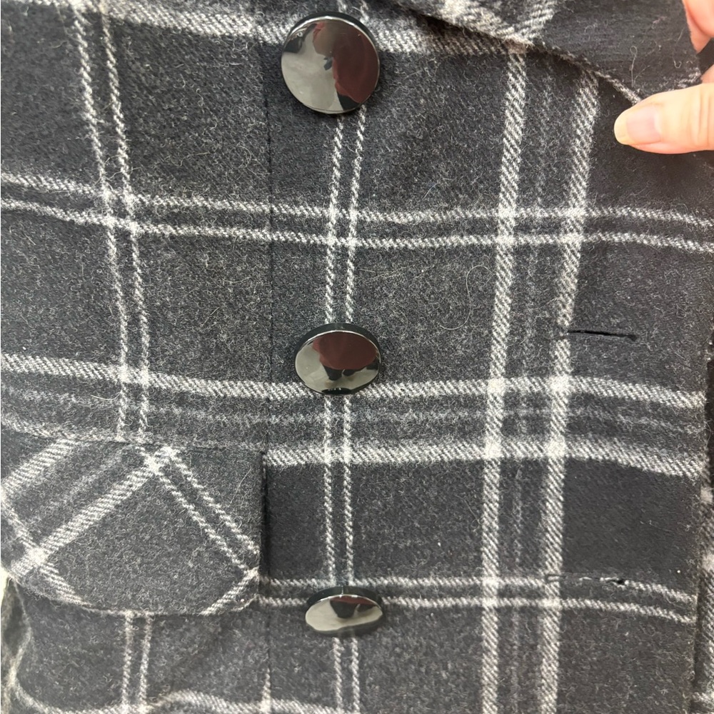 Vintage Esprit Black & Gray Plaid wool blend Pea Coat size medium - Picture 6 of 8
